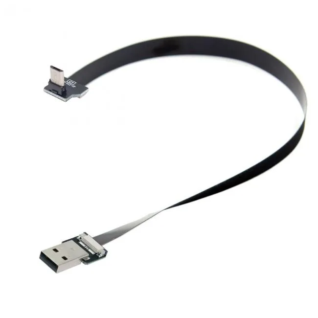 Cablecc Cablecc Up Angled USB 2.0 Type-A Male to Micro USB 5Pin Male Flat Slim FPC Cable 10-200cm — product photo