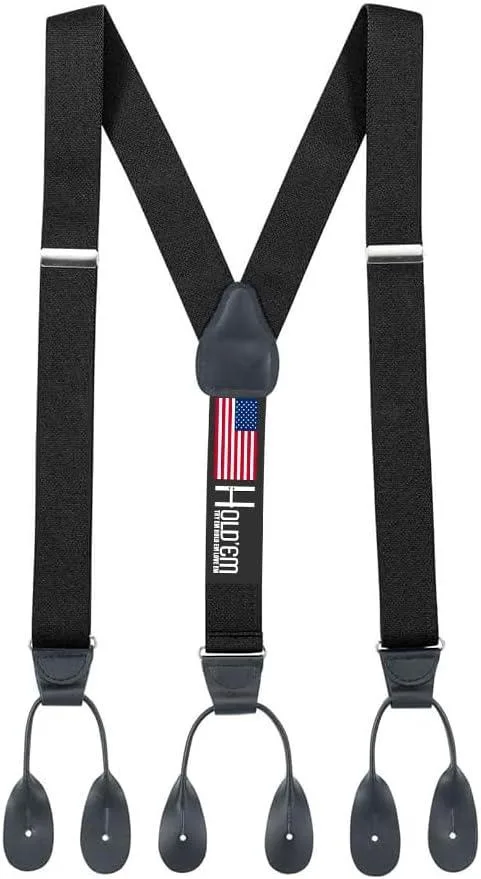 Hold'Em Hold'Em Tuxedo Suspenders Black Leather Button 1.25" Tall 54 — product photo