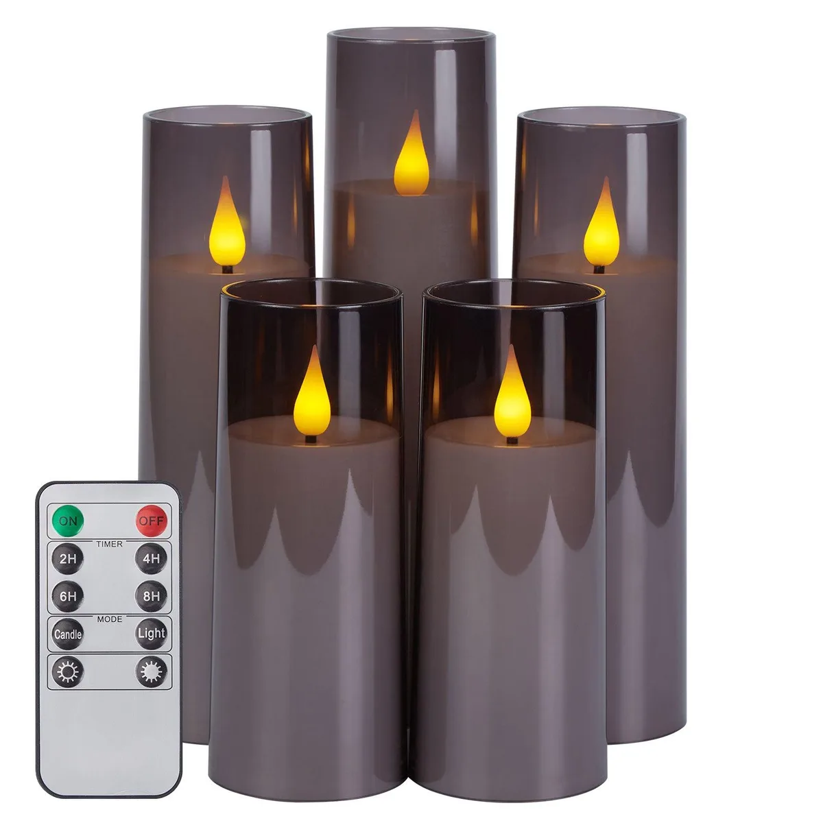 Image Image Flameless Pillar LED Candles Set of 5 Grey 5.5 7.3 8.2 inch — product photo