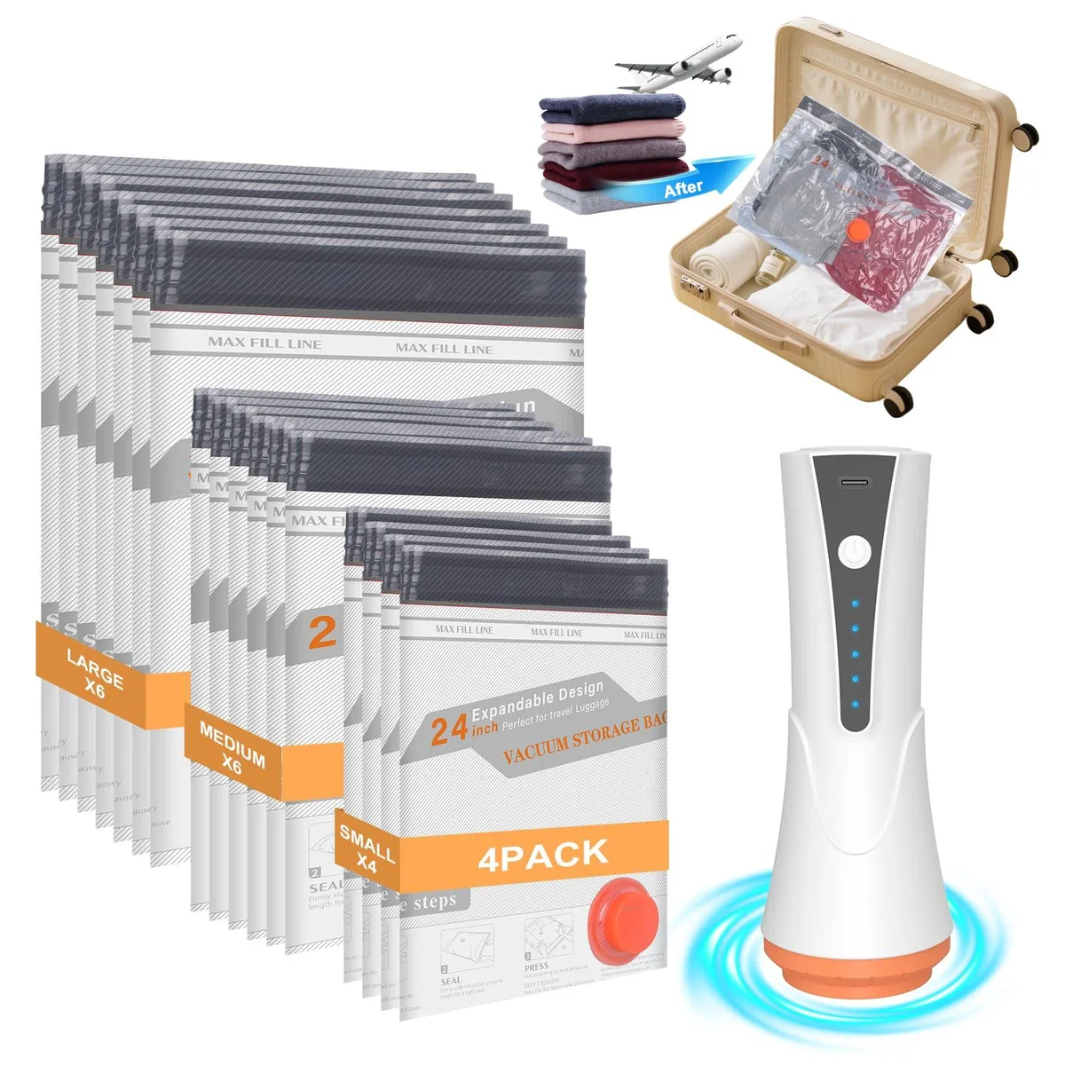 larkeey KY-53-12pack vacuum sealer 16 bags 15.8×19.7in 15.8×23.6in 19.7×23.6in — product photo