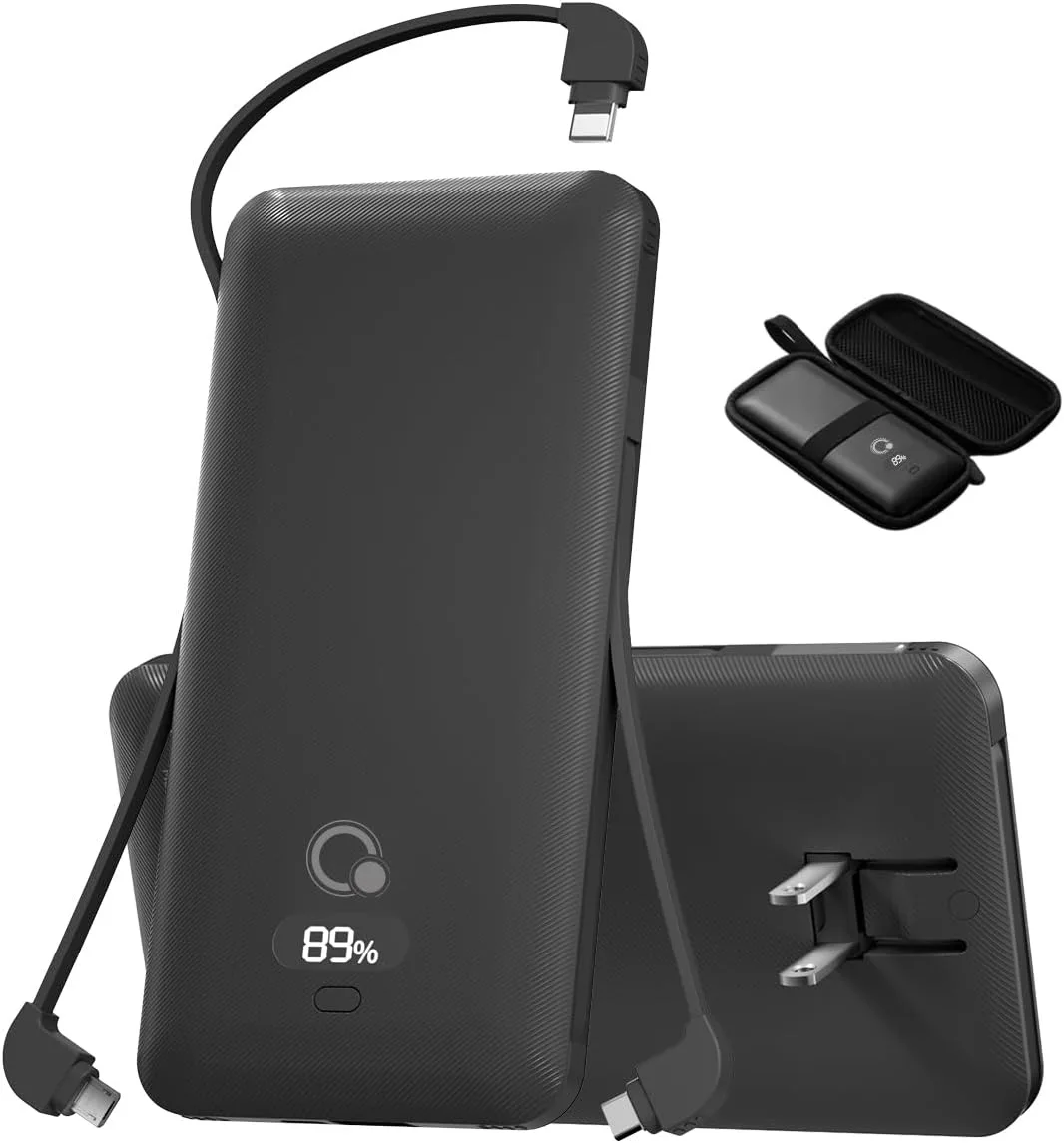 WOOJONG WOOJONG 10000mAh Power Bank Built-in Cables AC Plug Black — product photo