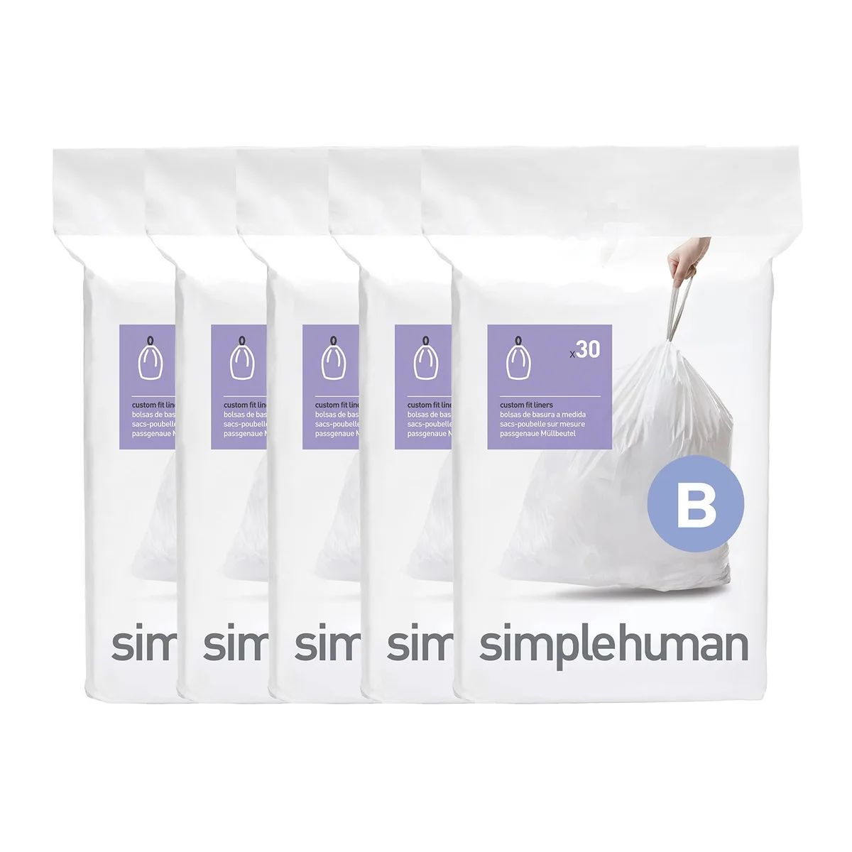 White drawstring trash bags in a three pack dispenser box