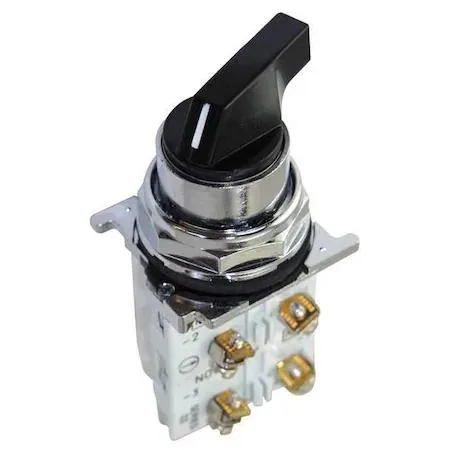 Black 30 mm four-position selector switch with lever operator and zinc bezel