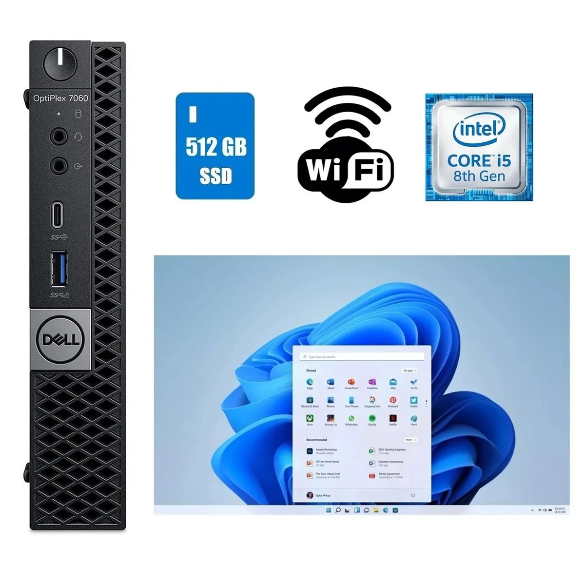 DELL DELL OptiPlex 7060 Micro i5-8500T 16GB DDR4 512GB SSD WiFi Win 11 Pro desktop PC — product photo