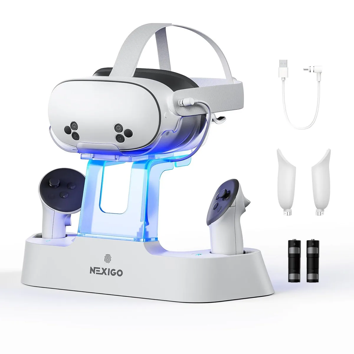  NexiGo S20 Pro charging dock for Meta Quest 3 &amp; 3S, Elite Strap, White — product photo