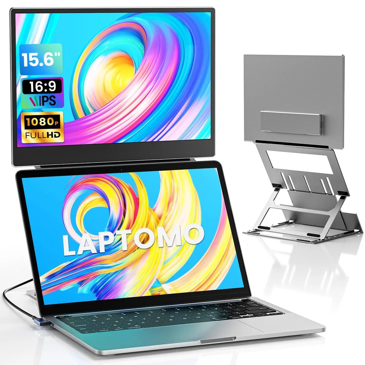 Laptomo Laptomo 15.6" Dual 1080P FHD IPS Portable Monitor Silver — product photo