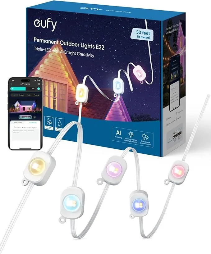 eufy eufy Permanent Outdoor Lights E22 50ft 30 Triple-LED RGBWW Holiday Lights — product photo