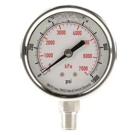 Value Brand Value Brand Pressure Gauge Liquid Filled 2-1/2 In 0 to 1000 psi — product photo