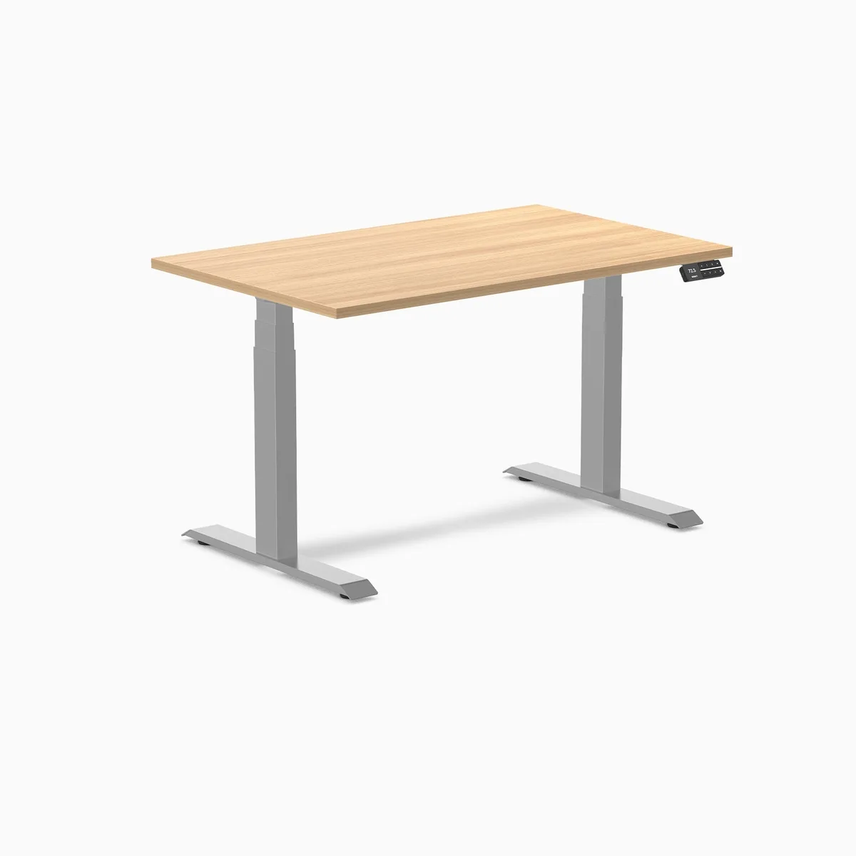 Desky Desky Dual Scalloped Sit Stand Desk Sublime Teak Grey 47.2 x 29.5 in — product photo