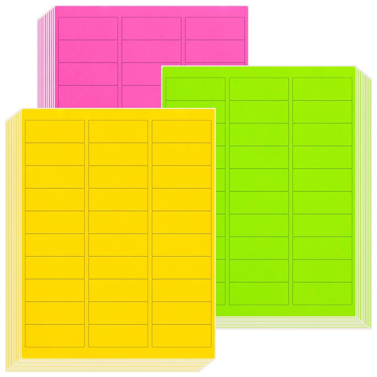 Stack of 30 fluorescent label sheets in green orange pink 11.5 by 8.9 inches