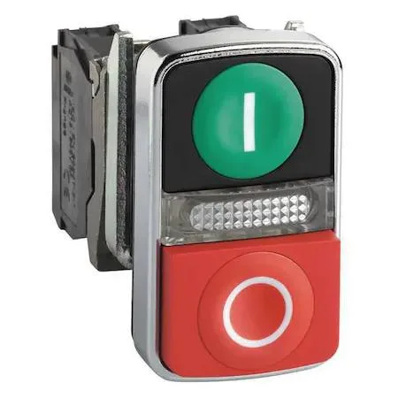 Schneider Electric 22 mm metal push button operator with green red and white flush buttons chrome bezel