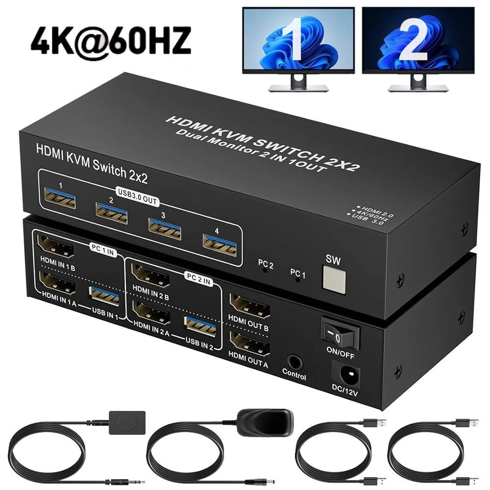 WRIARICH WRIARICH Dual Monitor HDMI KVM Switch 2-Port 4K@60Hz USB 3.0 — product photo