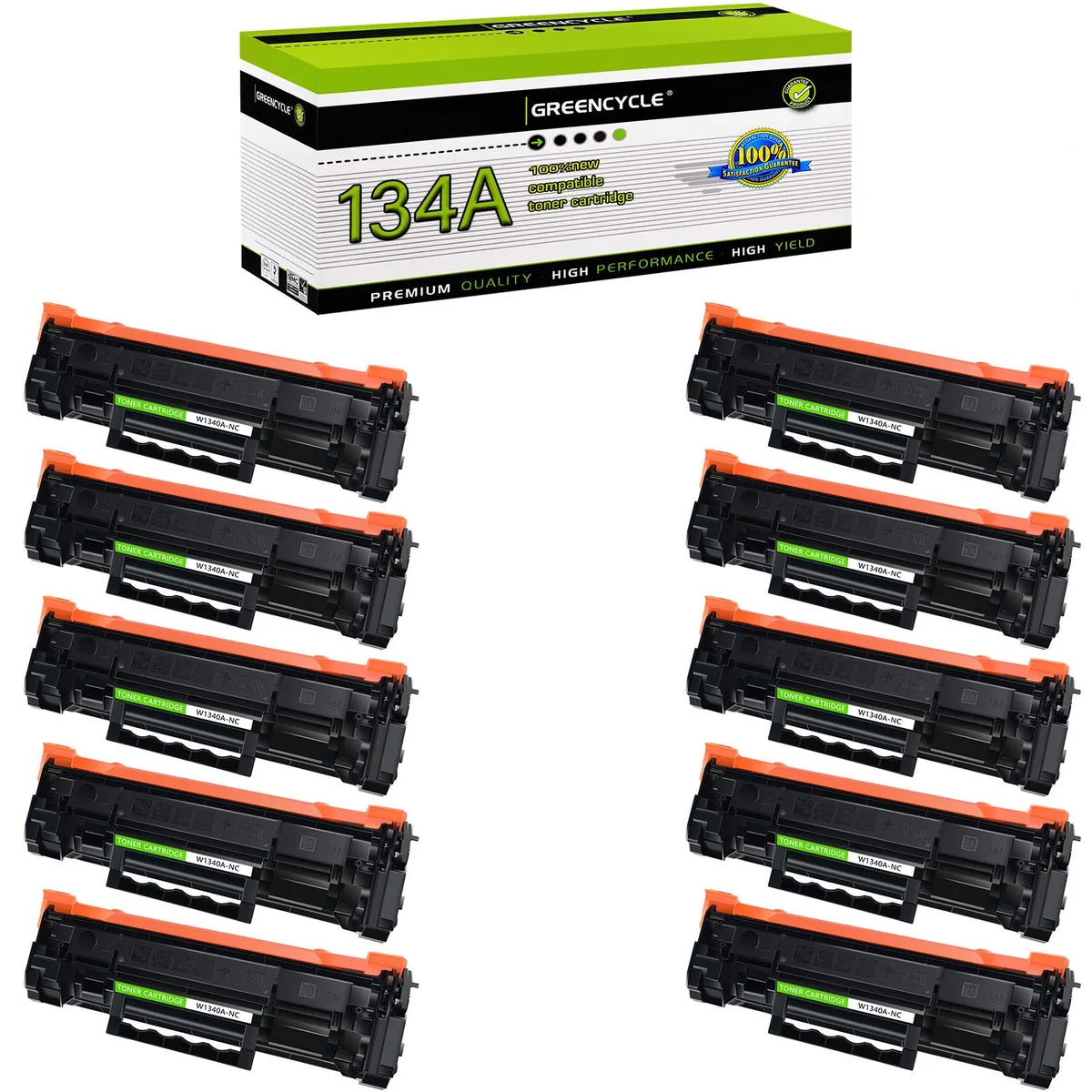 GREENCYCLE GREENCYCLE 10PK Black Toner Cartridge Compatible HP 134A W1340A (No Chip) — product photo