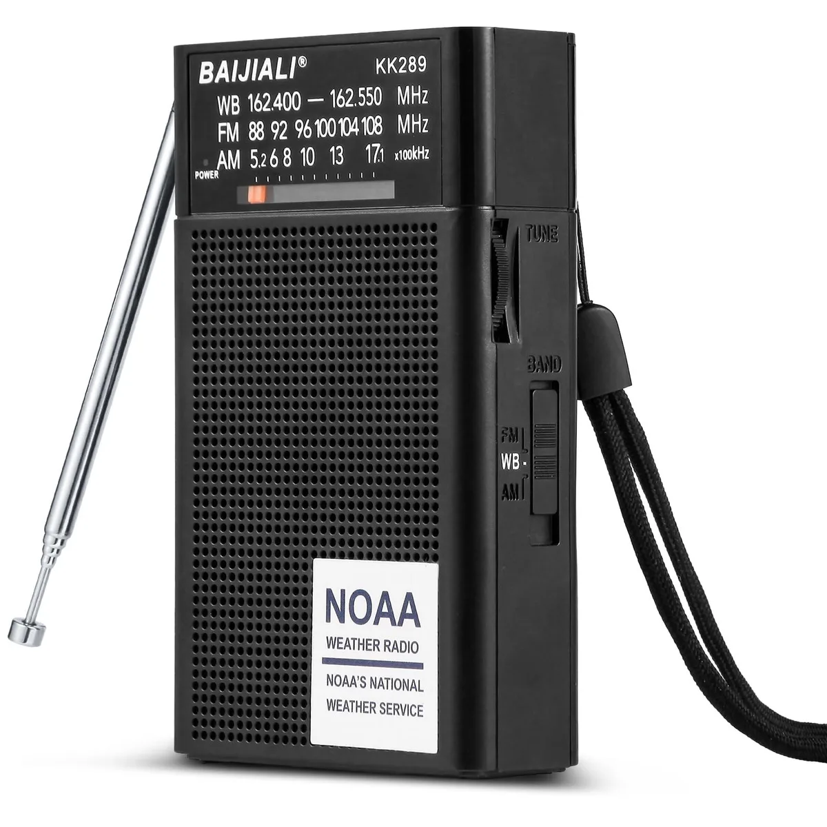  BAIJIALI AM/FM/NOAA Radio Black 3.15x1.5x5.12 in — product photo