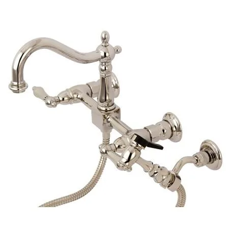 Heritage KS1266ALBS wall-mount bridge kitchen faucet, polished nickel finish, brass construction