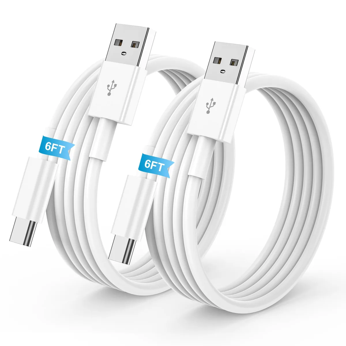 Two orange USB-A to USB-C cables coiled side by side