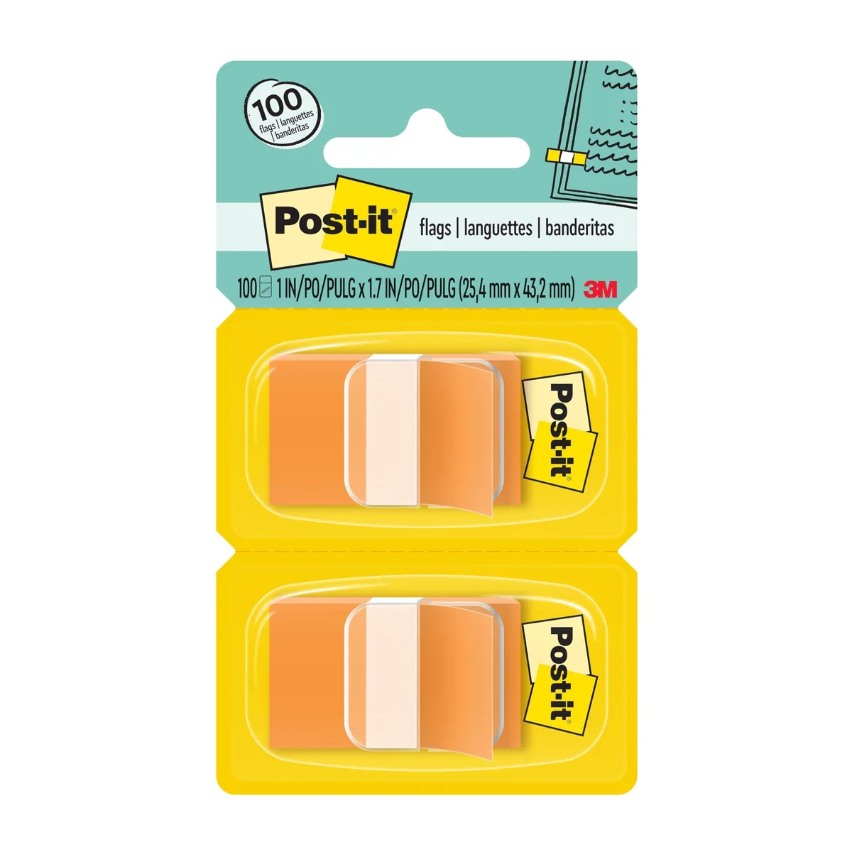 Two pop-up dispensers with 100 orange plastic flags, 1 inch wide, 1.7 inches long