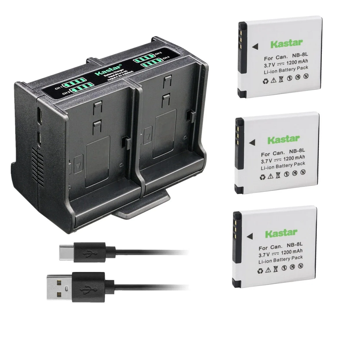 Kastar Kastar NB-8L 3-pack battery and quadruple charger 4.44 Wh — product photo