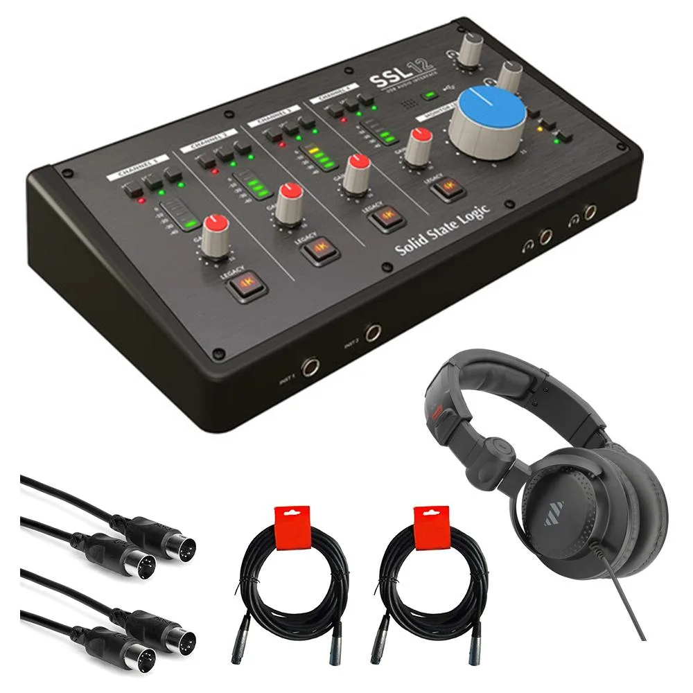 Solid State Logic Solid State Logic SSL 12 USB Audio Interface Bundle with Polsen HPC-A30 Headphones, MIDI and XLR Cables — product photo