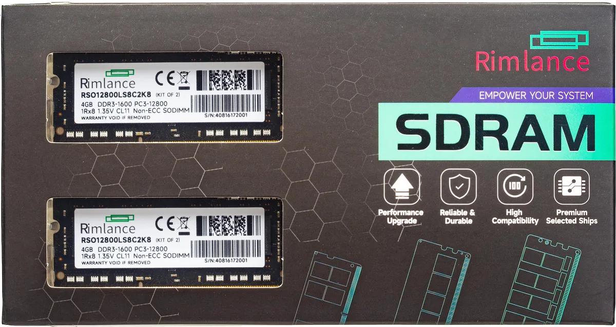 RIMLANCE RIMLANCE 8GB (2×4GB) 1.35V DDR3 1600MHz SODIMM 1RX8 — product photo