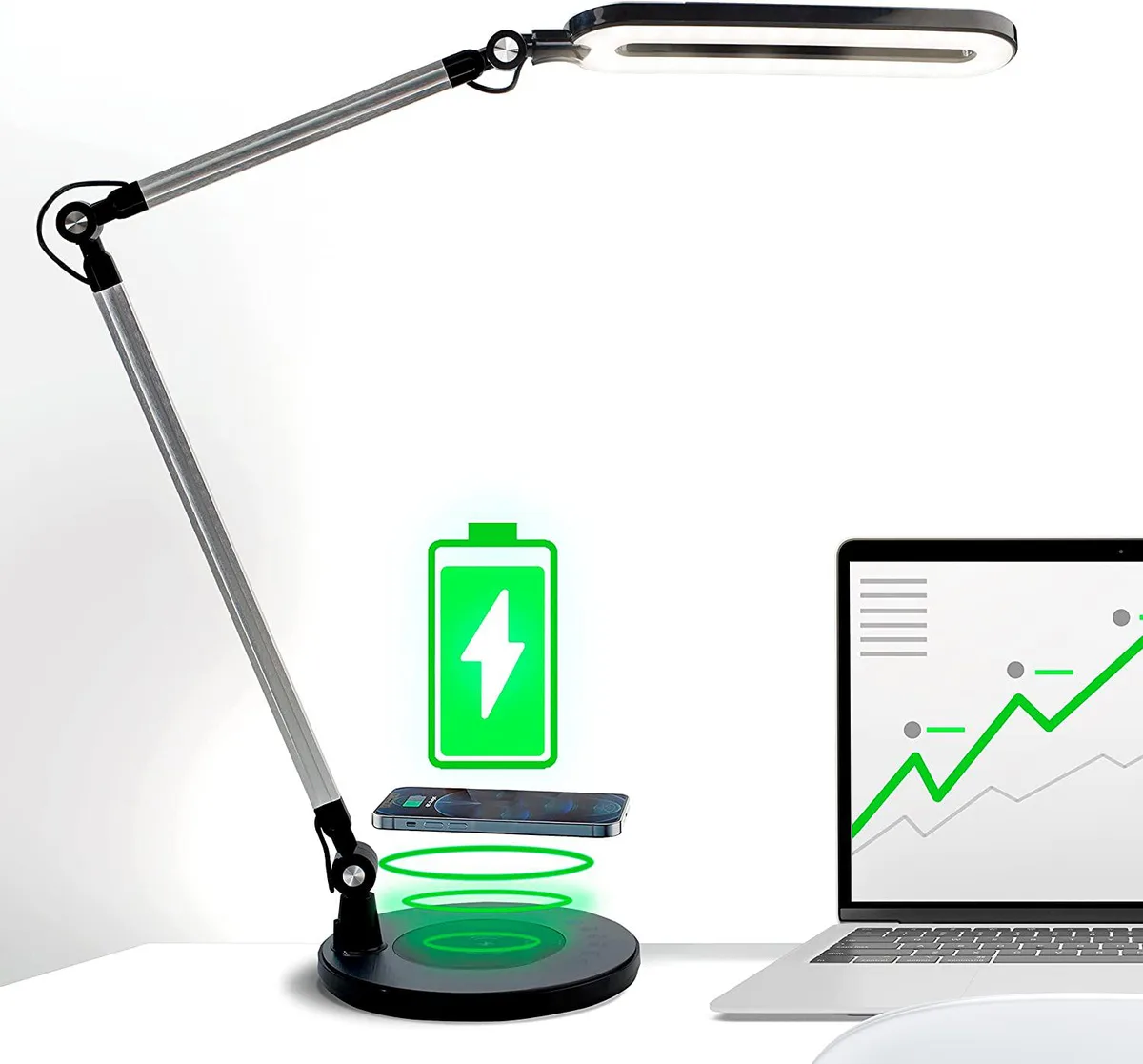 BFKK BFKK 2-in-1 LED Desk Lamp with Wireless Charger, Adjustable Swing Arm — product photo