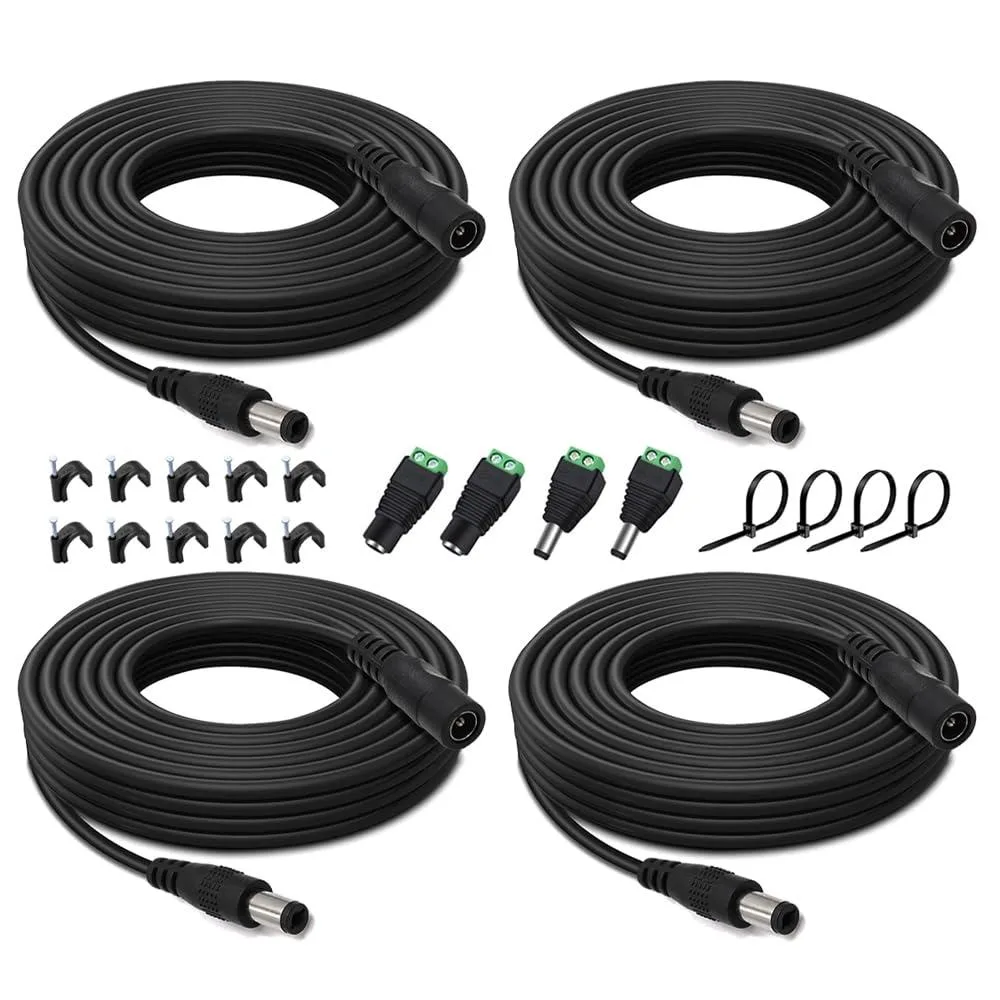  4pcs 12V DC Power Extension Cable 33ft 10m 2.1mm x 5.5mm Male-Female Connectors — product photo