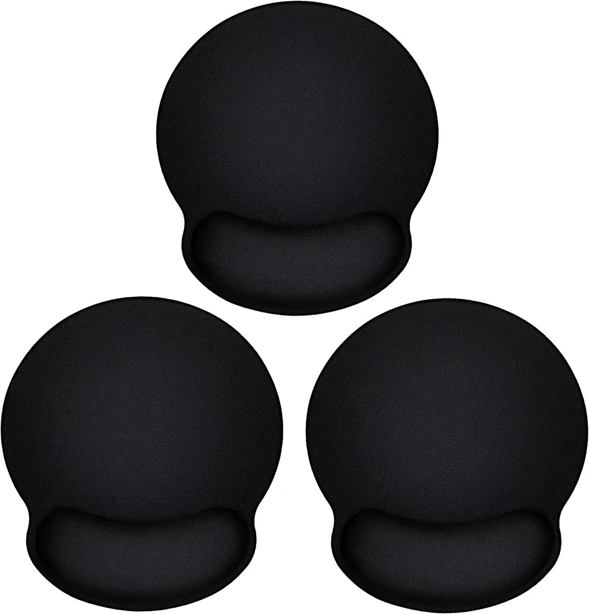 Three ergonomic mouse pads with memory foam wrist rests, microfiber surface, rubber base