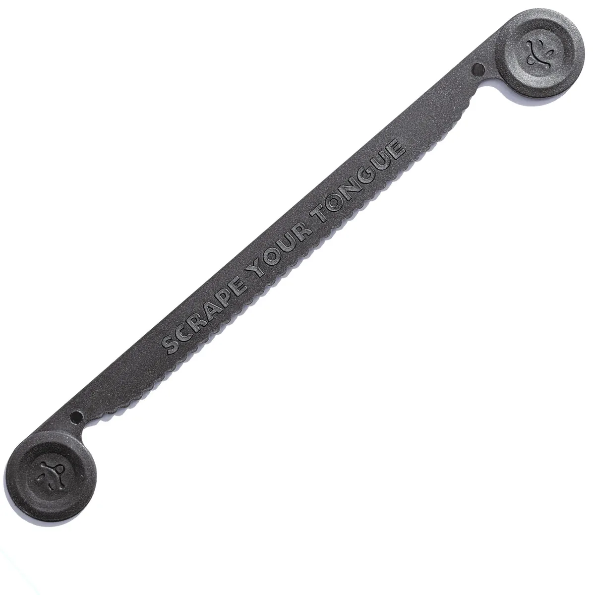 Black tongue scraper 19.6 cm long with two-hand grip