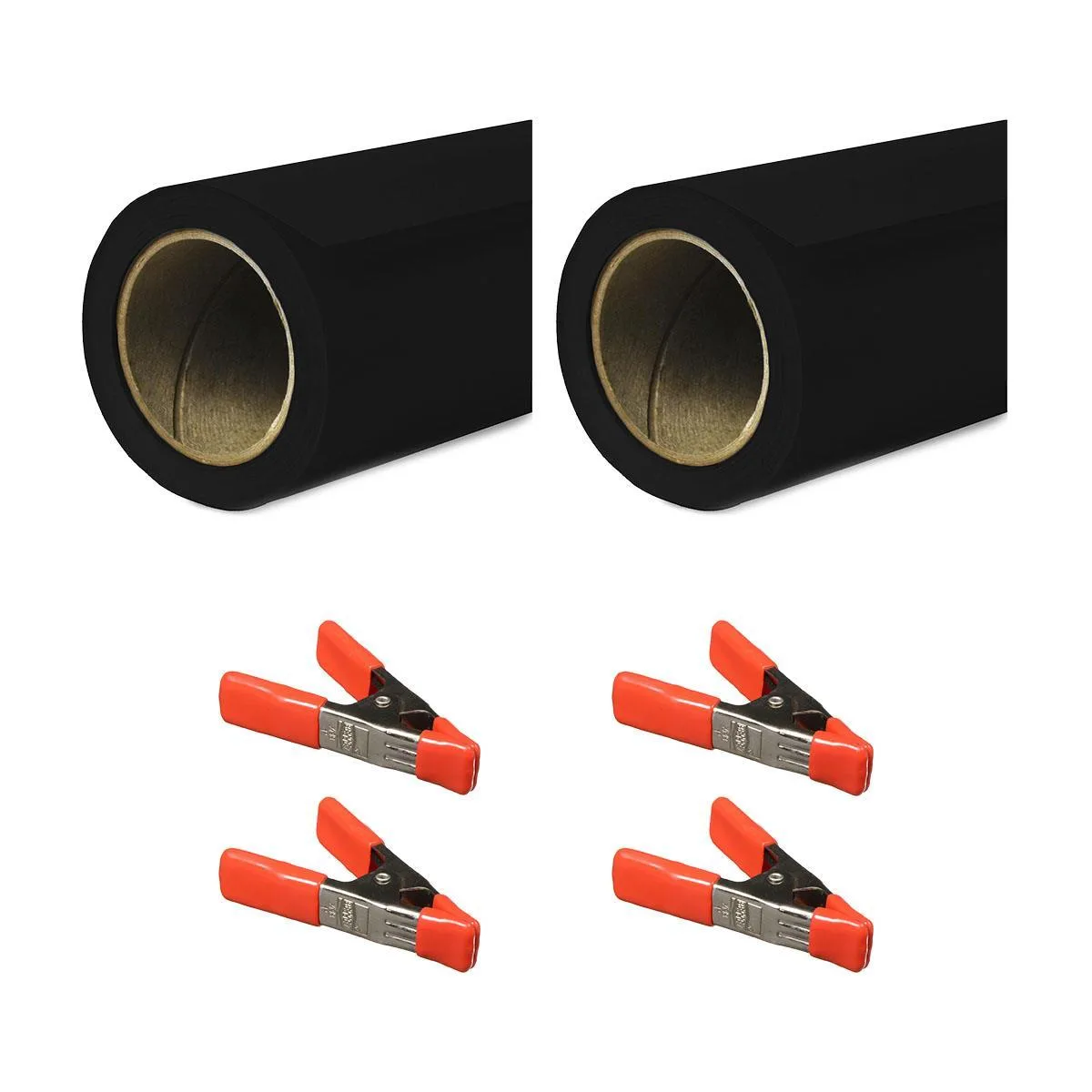 SAVAGE SAVAGE 53"x36' Widetone Seamless Background Paper Black 2-Pack with 4 Orange Clamps — product photo
