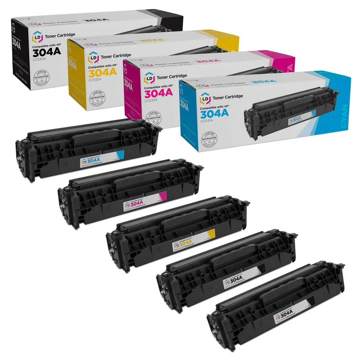 LD Products LD Products HP 304A Toner Cartridge 5-Pack (2 Black, 1 Cyan, 1 Magenta, 1 Yellow) — product photo
