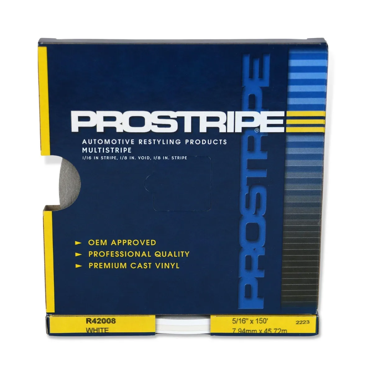 White double-stripe pinstriping tape roll, 5/16 inch wide, 50 yards long
