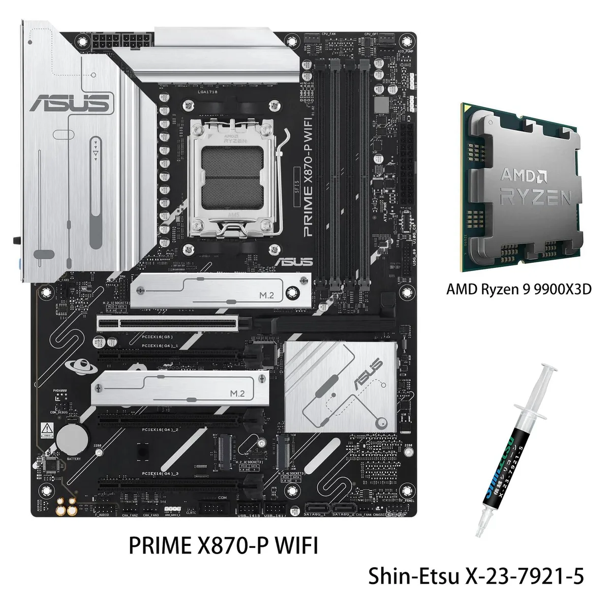 ASUS ASUS PRIME X870-P WIFI + Ryzen 9 9900X3D CPU AMD motherboard combo — product photo