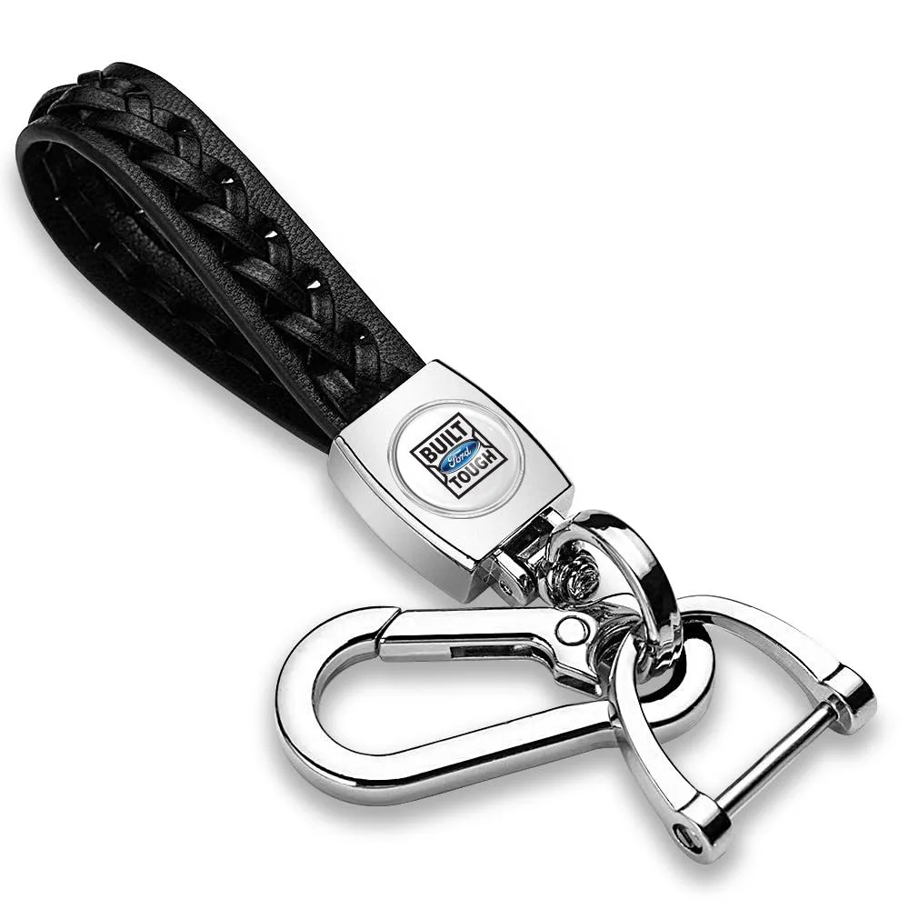 iPick Image, LLC iPick Image, LLC Genuine Black Leather Key Chain White Braided Rope Style Built-Ford-Tough — product photo
