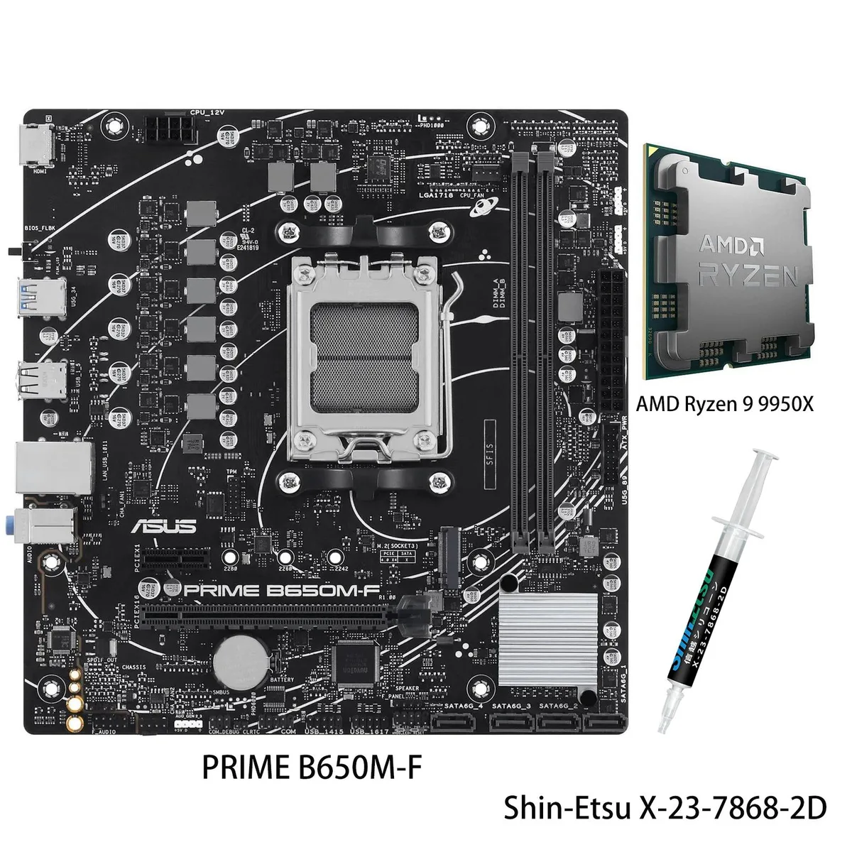 ASUS ASUS PRIME B650M-F AMD motherboard &amp; Ryzen 9 9950X CPU combo — product photo