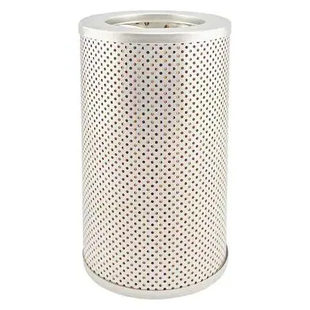 Cylindrical hydraulic filter cartridge, silver metal finish, nine inches tall