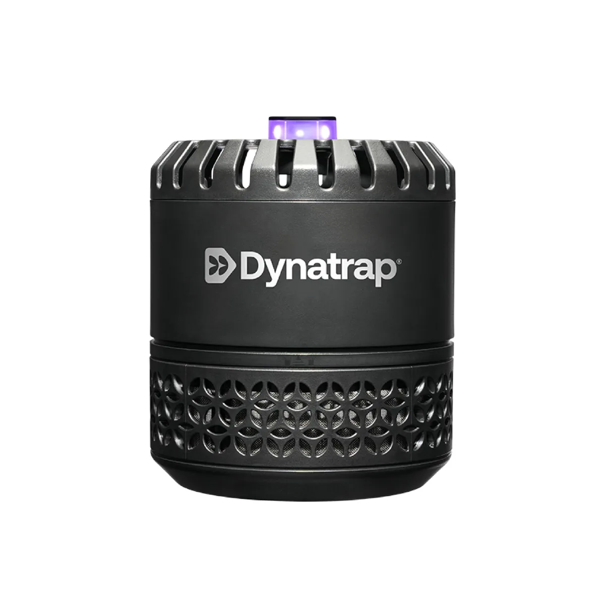 Matte black cylindrical trap with decorative basket and UV LED light