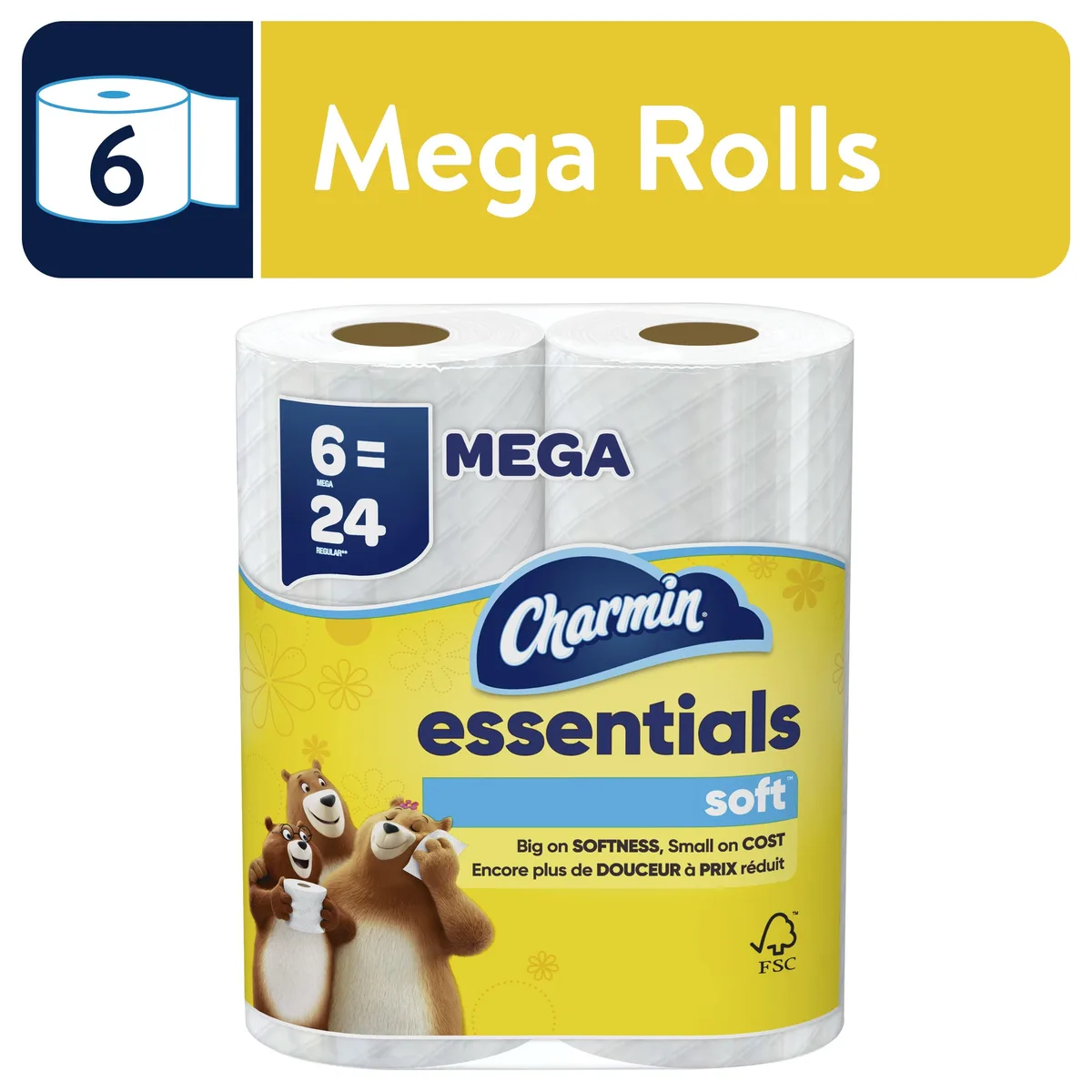 Charmin Charmin Essentials Soft Toilet Paper 6 Mega Rolls 330 Sheets Per Roll 1980 Sheets Total — product photo