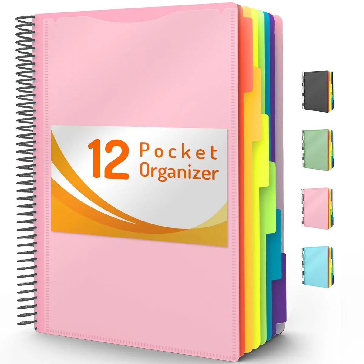 Pink spiral binder with 12 poly pockets zipper pouch and tab dividers