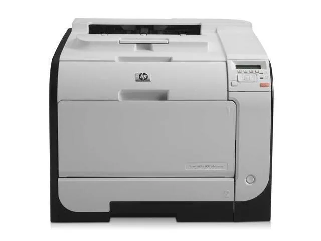 Rectangular white office laser printer with front paper tray and control panel