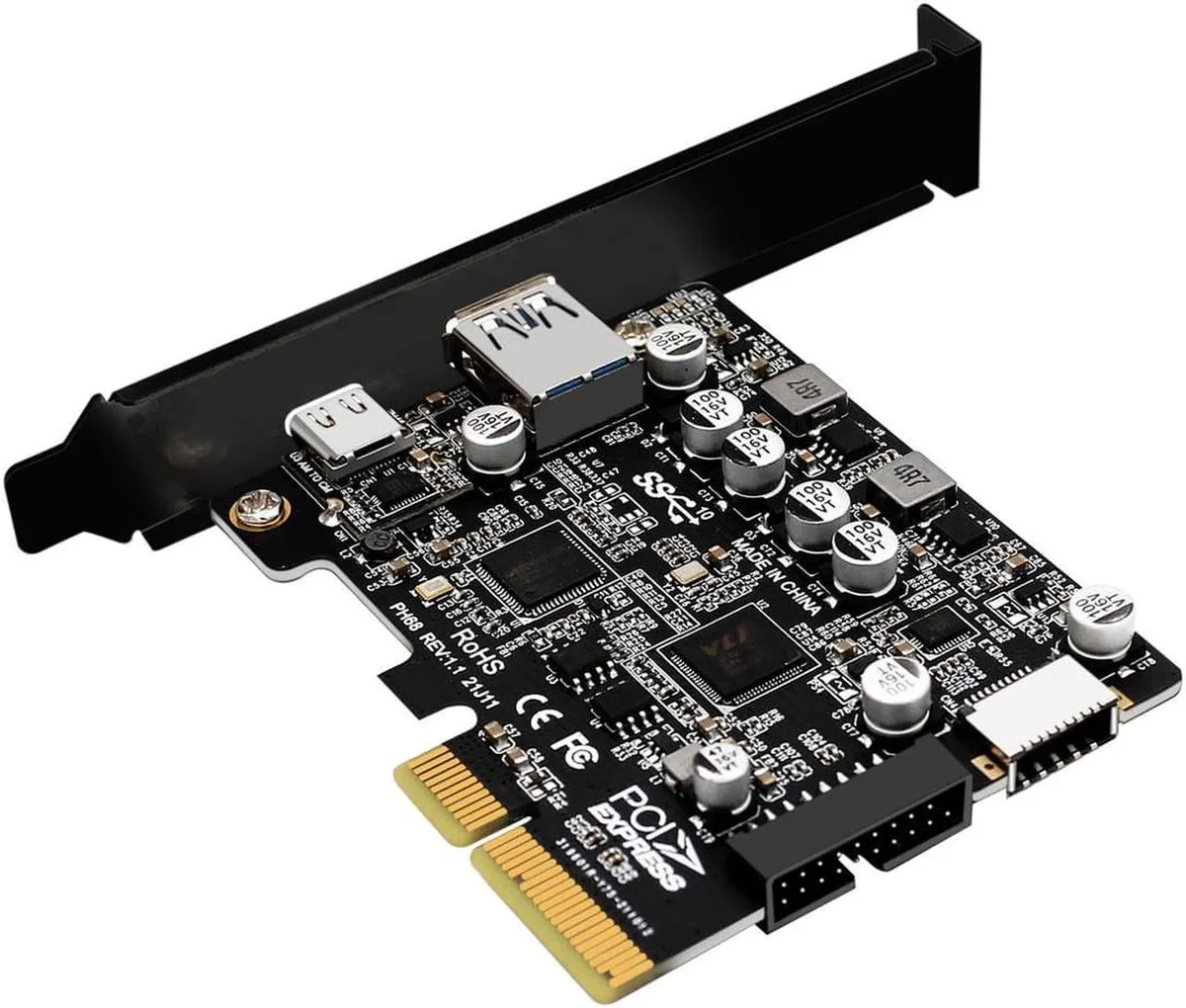 Vszerda Vszerda PCIe 3.0 x4 USB 3.2 10Gbps Card with Type-E & 19-Pin Headers — product photo