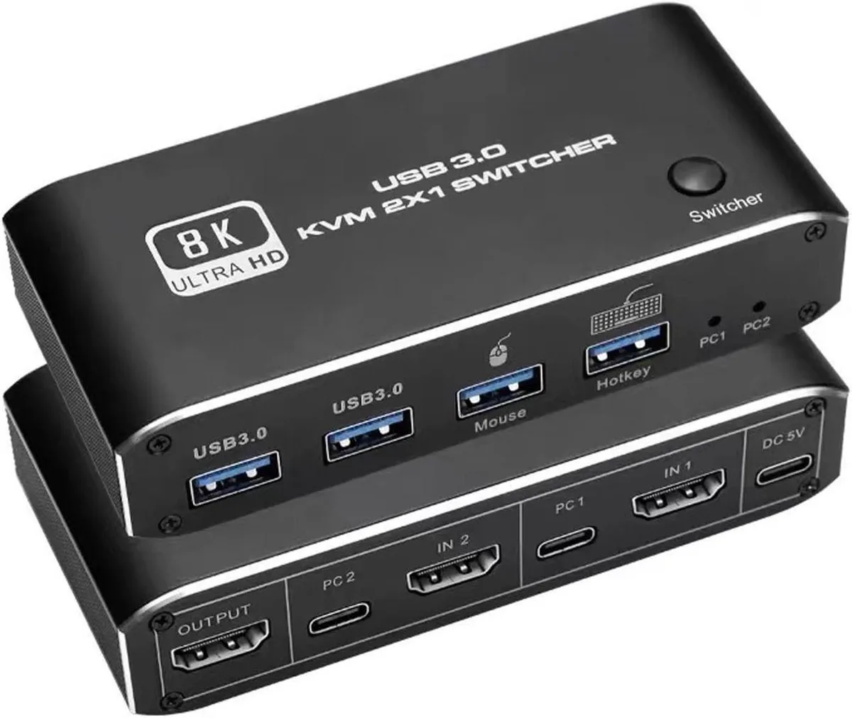 Vszerda Vszerda 8K HDMI 2.1 KVM Switch 2×1 4×USB 3.0 Darkish — product photo