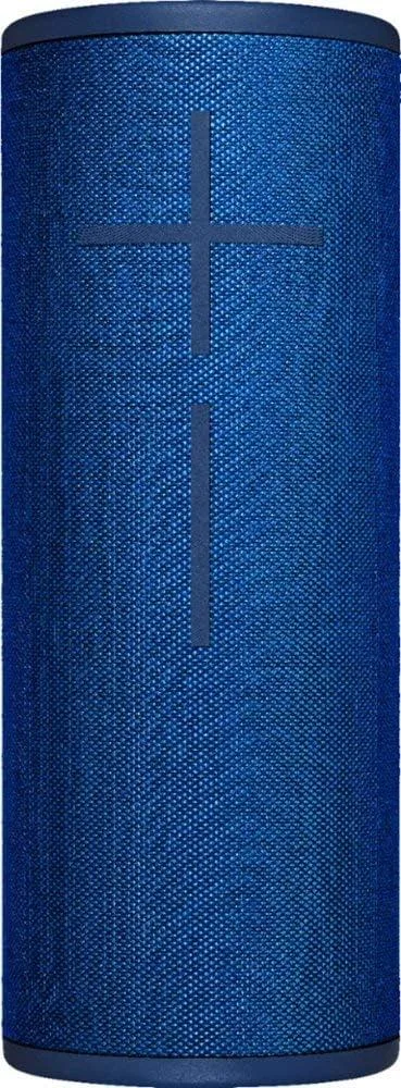 Cylindrical Lagoon Blue speaker wrapped in cross-dyed fabric