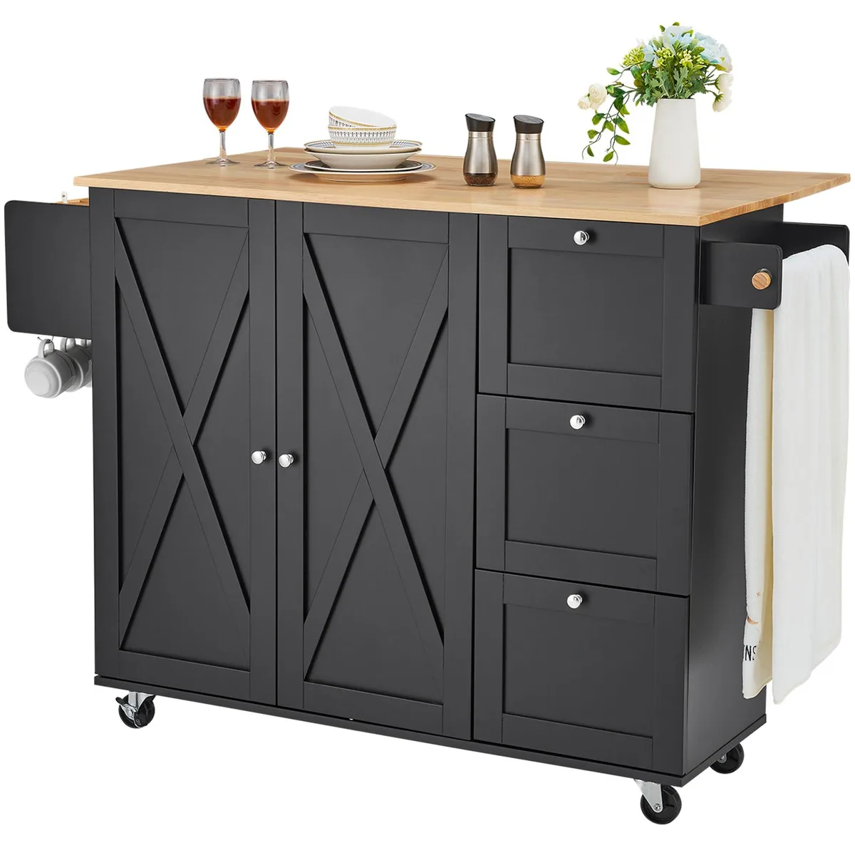 VEVOR VEVOR Kitchen Island Cart 56" Wood Top Black 45.3x27x39 in — product photo