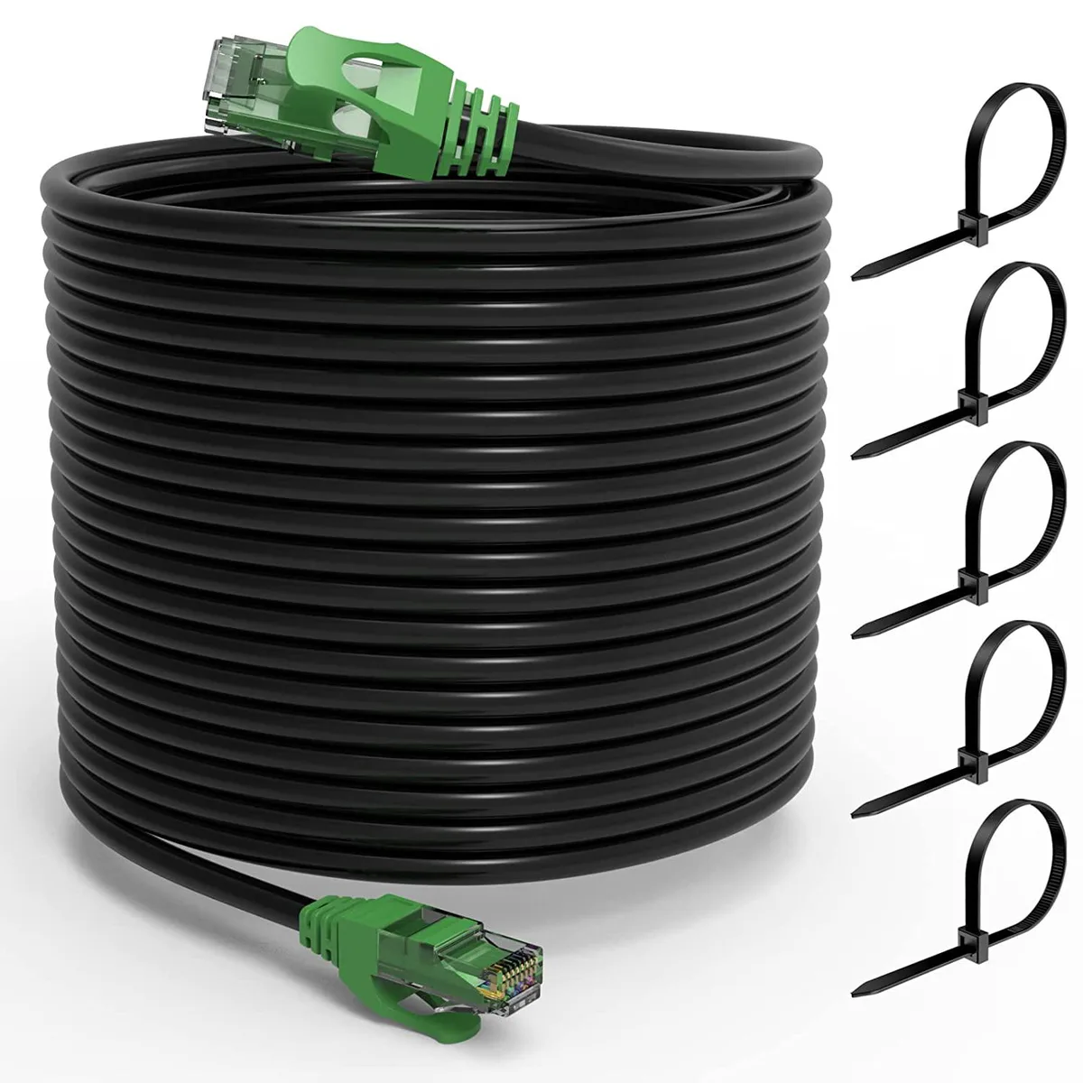 BFKK BFKK Cat6 Outdoor Ethernet Cable 200FT 24AWG CCA UTP Waterproof Direct Burial 25 Ties — product photo