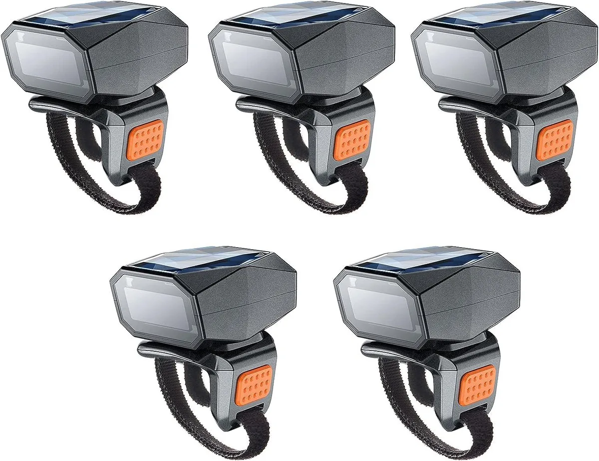 Five wearable ring barcode scanners with Velcro straps