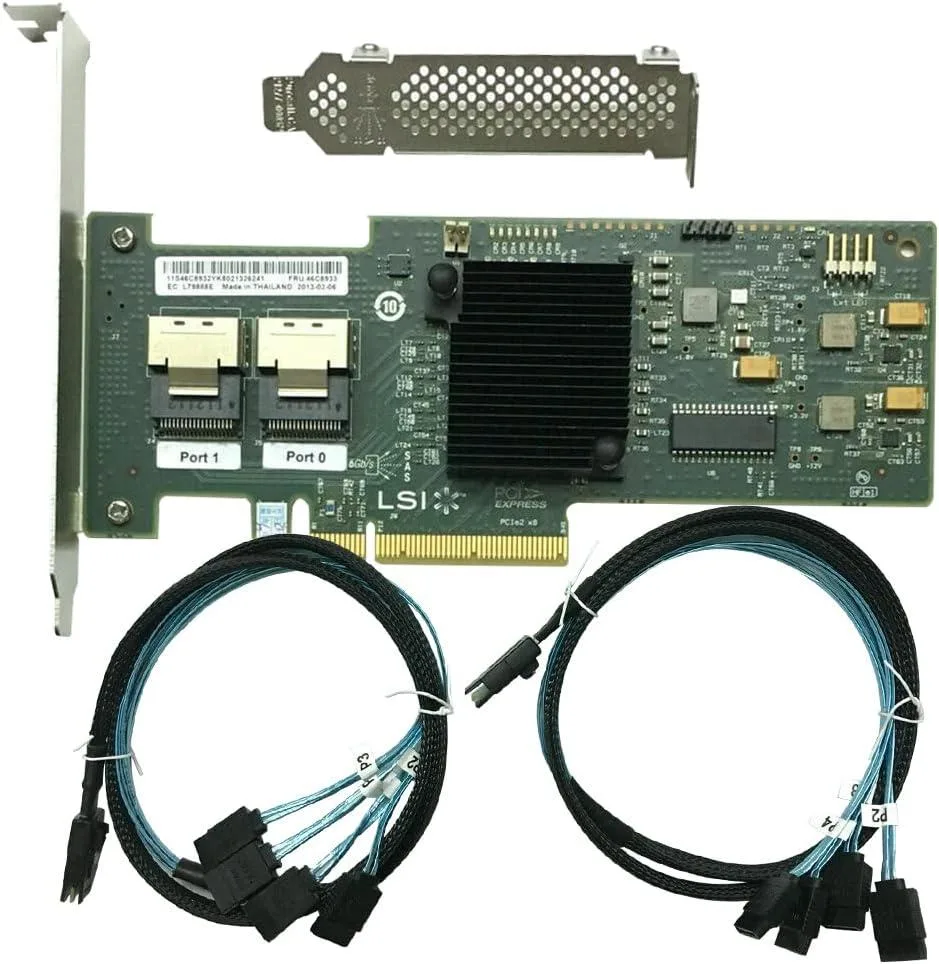LSI LSI SAS9200-8i SAS HBA PCIe 2.0 6Gbps 2× SFF-8087 2 SATA cables — product photo