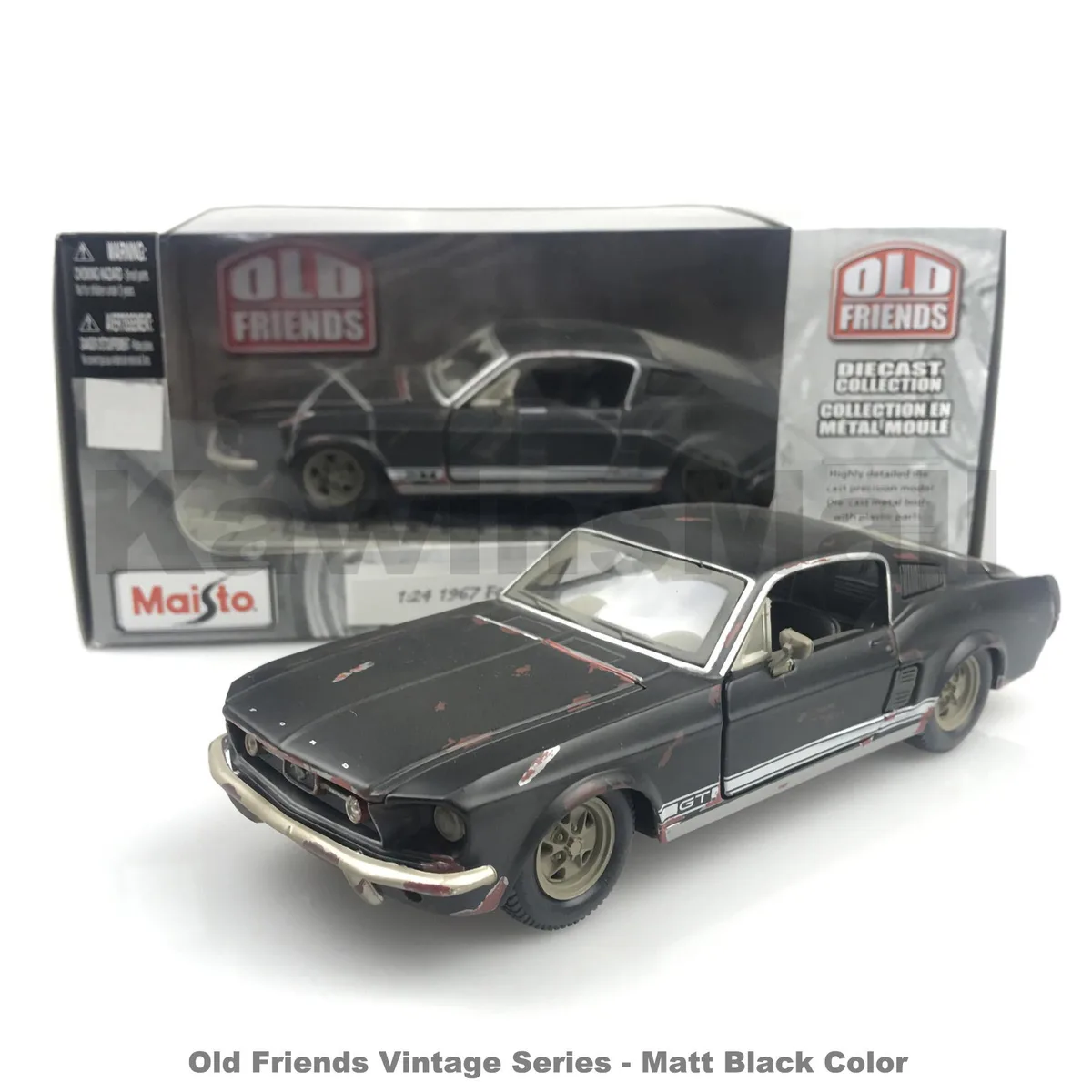 Maisto Maisto 1:24 1967 Ford Mustang GT Old Friends Series Vintage Rusty Matt Black vehicle — product photo