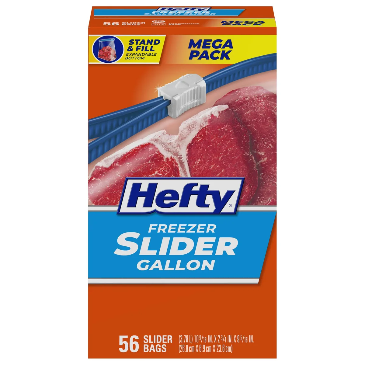 Clear plastic gallon freezer bags with red slider closure, 56 count box