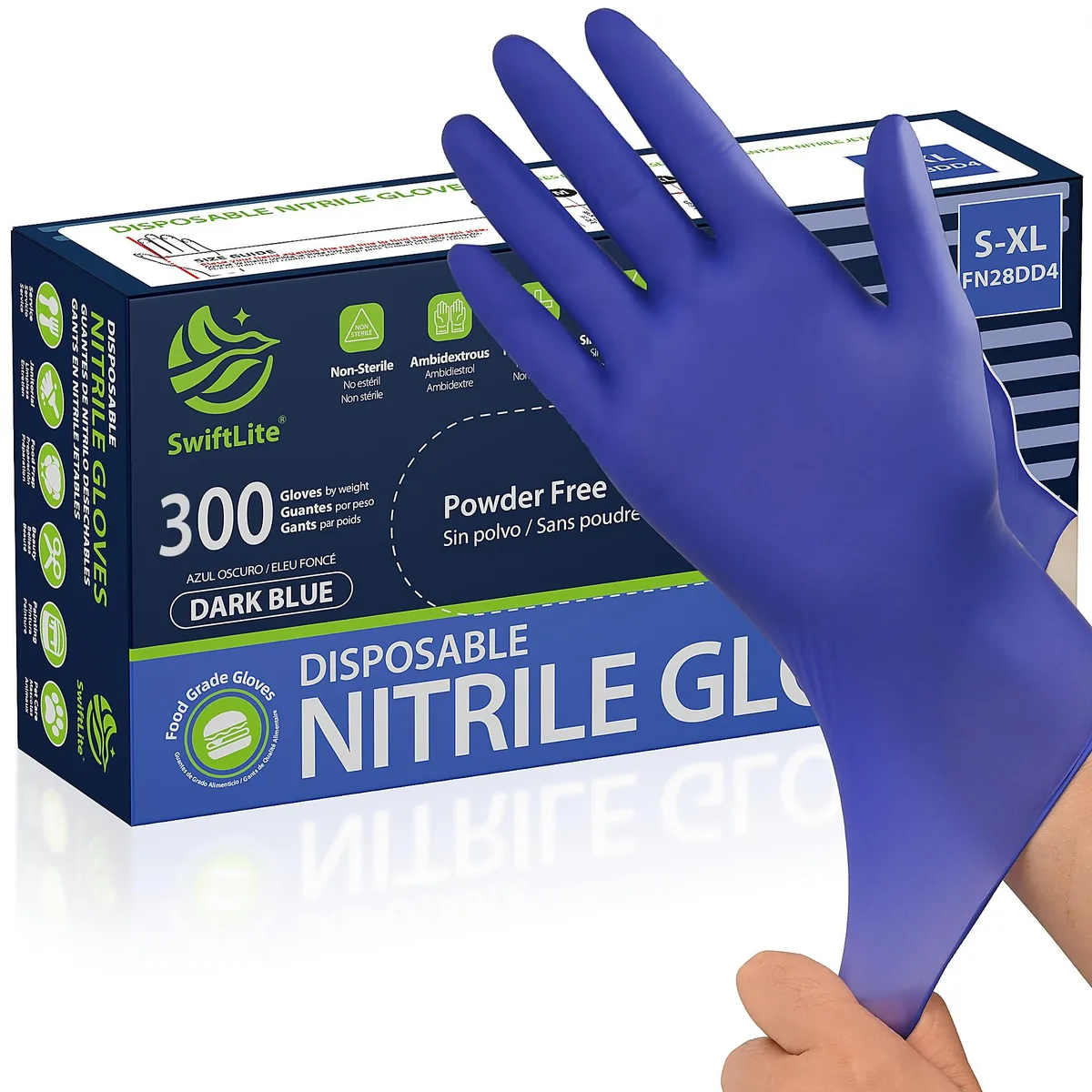 Box of 300 grey disposable nitrile gloves, medium