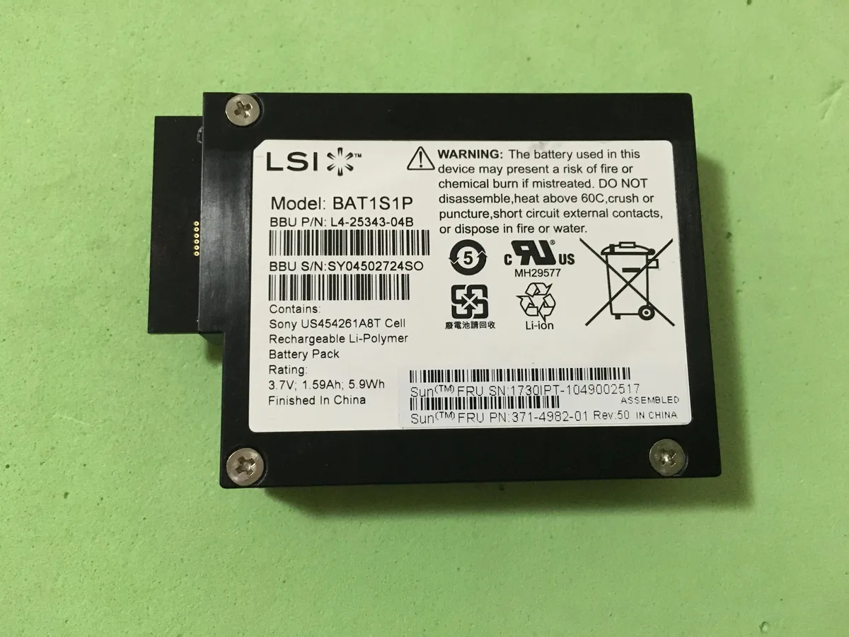 Black rectangular battery backup unit with cable and connector for RAID controllers